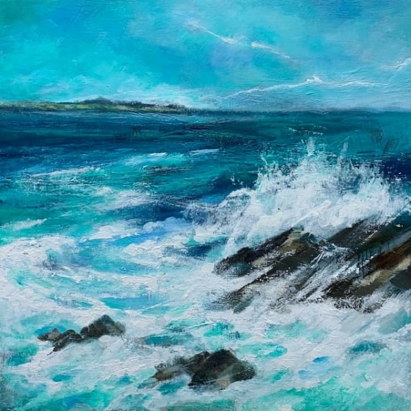 Liz Milne Summer Squall Oil on board 30 x 30 cm Framed 43 x 43 cm