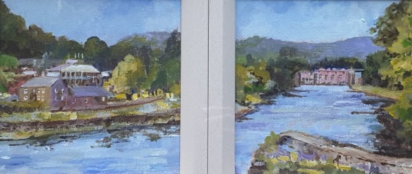 Ronnie Russell River Walk, Pitlochry Acrylic on canvas 15 x 32 cm Framed 25 x 42 cm