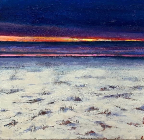 Liz Milne Sundown Oil on board 30 x 30 cm Framed 43 x 43 cm