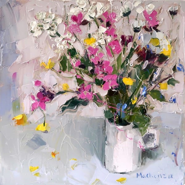 Jennifer Mackenzie Highland Wildflowers Oil on canvas 30 x 30 cm Framed 45 x 45 cm