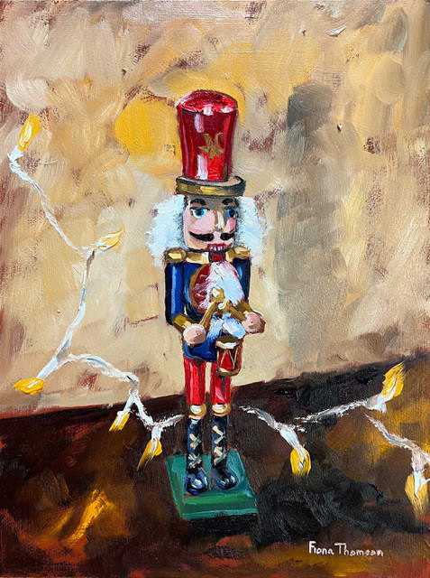 Fiona Thomson Nutcracker Drummer with Fairy Lights Oil on panel 30 x 23 cm Framed 39 x 31 cm