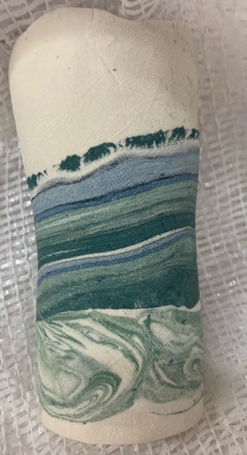 Maralyn Reed-Wood Racing River Porcelain Nerikomi pot 20 cm