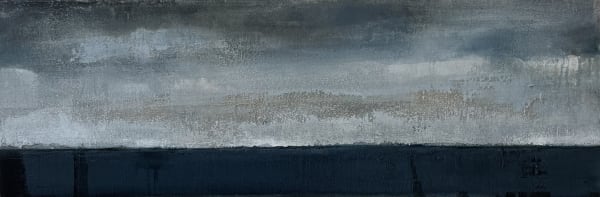Val Thomson Slate Grey Sea Day Acrylic on canvas 30 x 90 cm Framed 38 x 98 cm