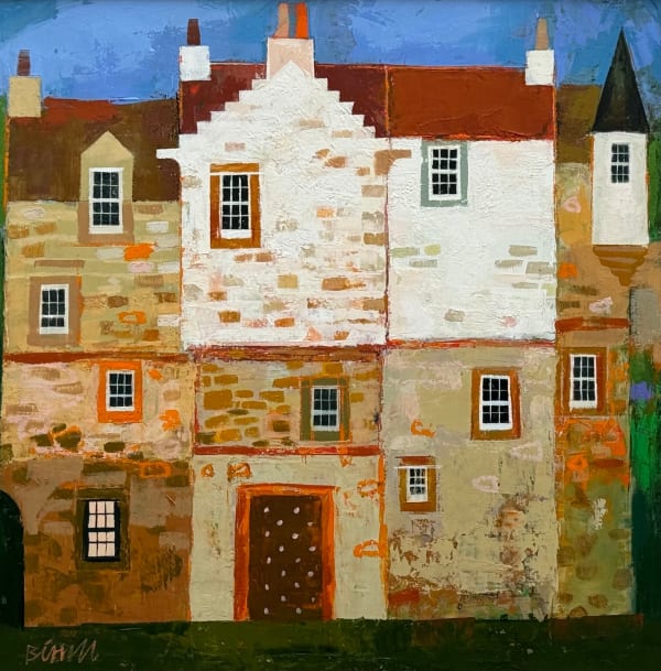 George Birrell Crowsteps Oil on plywood 30 x 30 cm Framed 50 x 50 cm