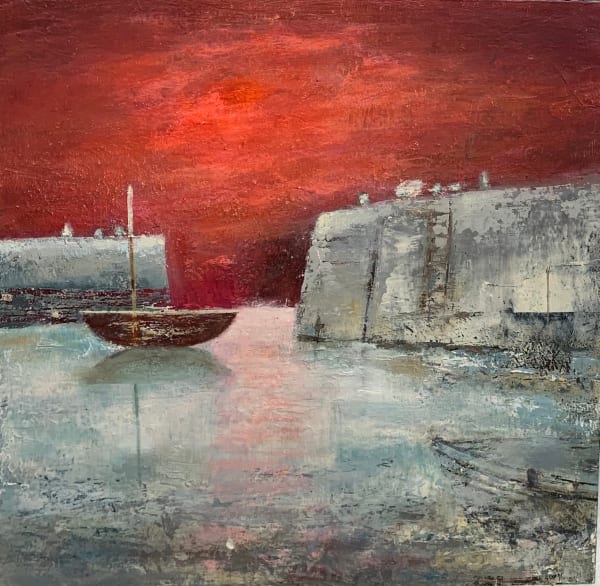 Liz Milne Shepherd's Delight Oil & cold wax 30 x 30 cm Framed 43 x 43 cm