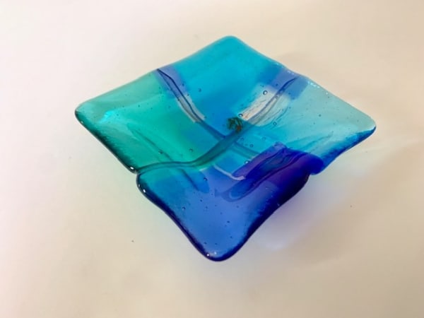 Kim Bramley SGS CGS Tapestry land Blue II Kiln-formed art glass 12 x 12 x 2 cm