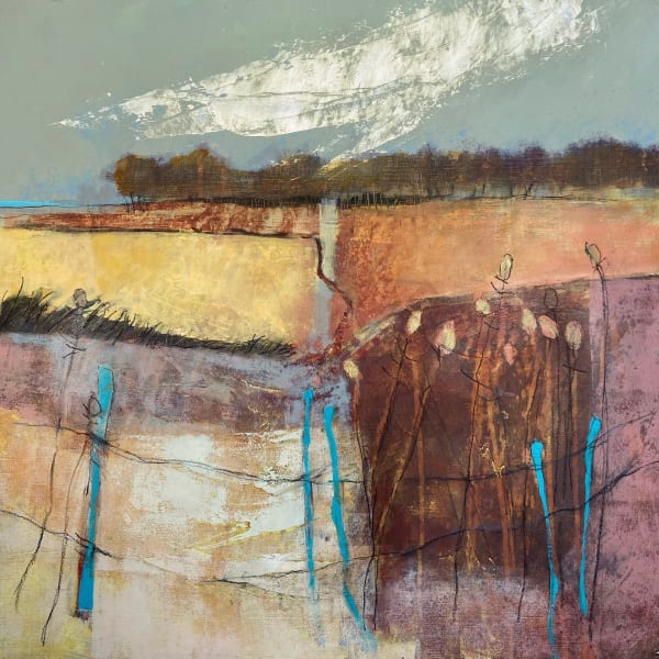 Georgie Young Blue Fence Acrylic on board 60 x 60 cm Framed 78 x 78 cm