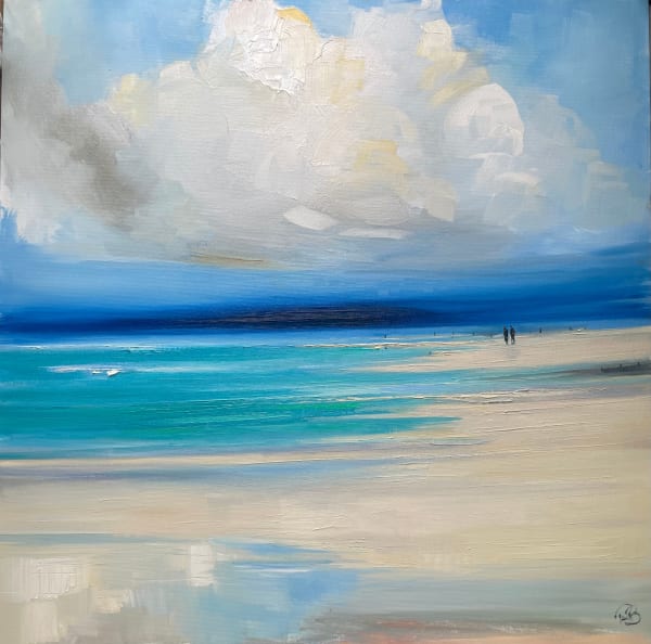 Rosanne Barr A Couple on the Sands Oil on canvas 60 x 60 cm Framed 80 x 80 cm