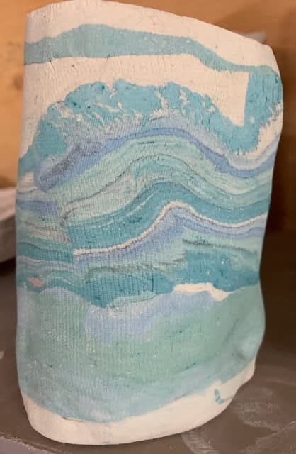 Maralyn Reed-Wood Strata and Seascape I Porcelain Nerikomi pot 20 cm