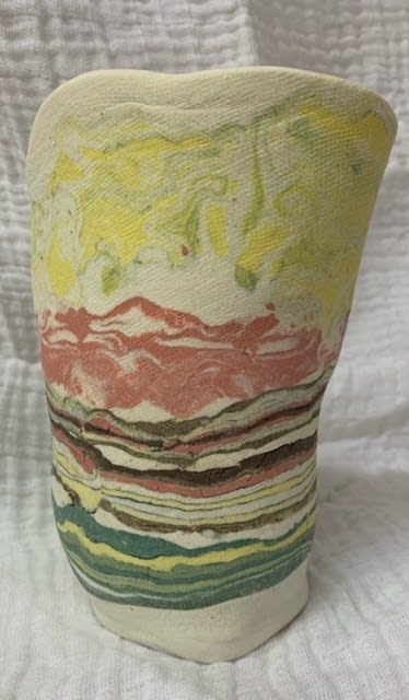 Maralyn Reed-Wood Red Sunset Porcelain Nerikomi pot 20cm