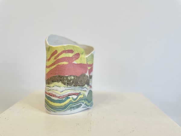 Maralyn Reed-Wood Yellow Sky Porcelain Nerikomi pot 20 cm