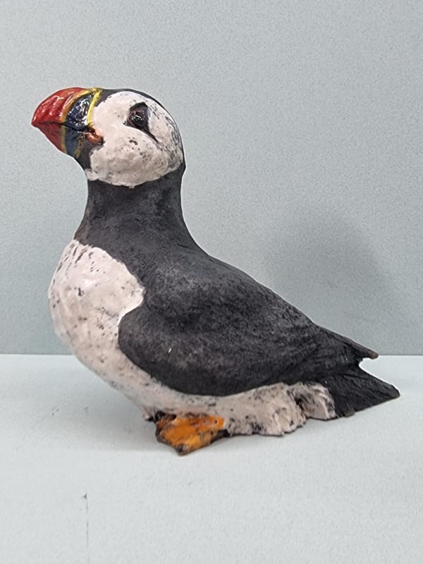 Lesley D McKenzie Female Puffin Raku fired ceramic 25 x 15 x 15 cm