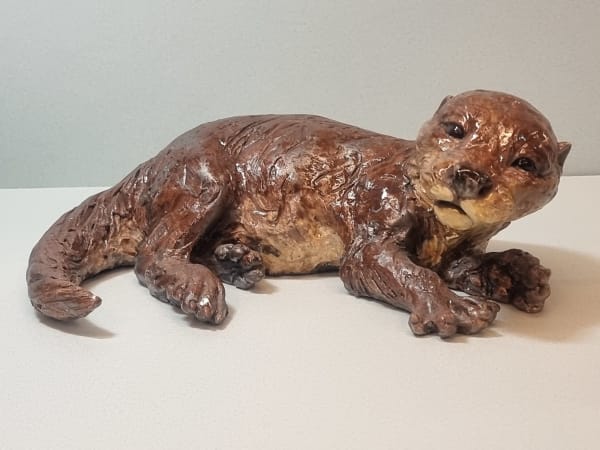 Lesley D McKenzie Otter Pup Raku fired ceramic