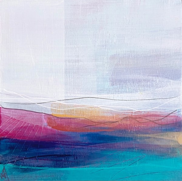 Victoria Wylie Golden Hour XIII Mixed media on wood panel 15 x 15 cm Framed 19 x 19 cm