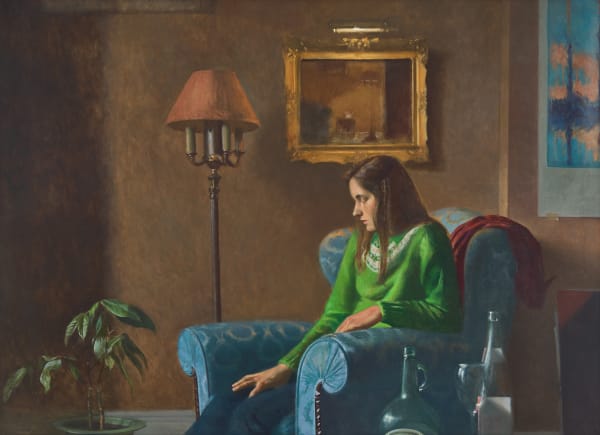 Painting of a woman sitting in an arm chair