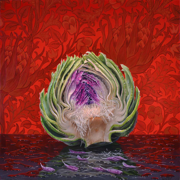 Painting of an artichoke cut in half