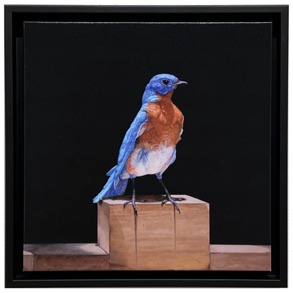 Print of painting of blue bird on a ledge