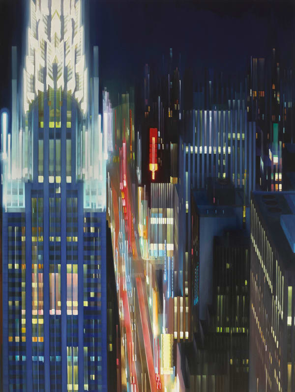 painting of colorful cityscape at night