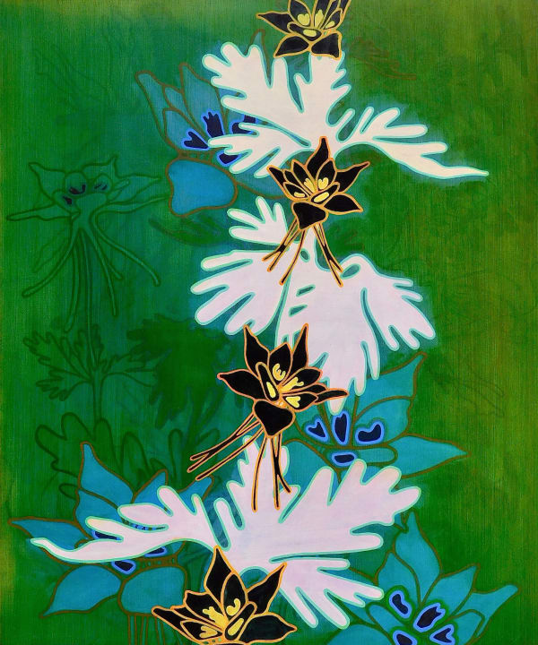 Abstract oil painting with flowers