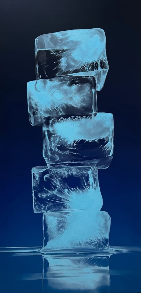 Painting of blue ice cube tower