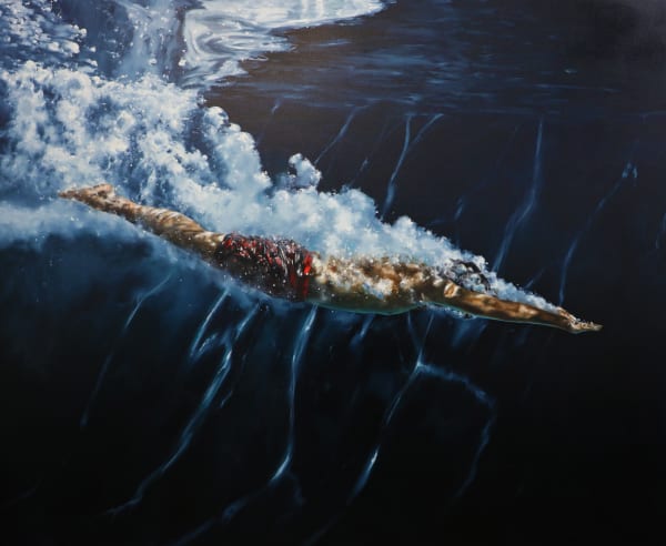 Painting of man swimming