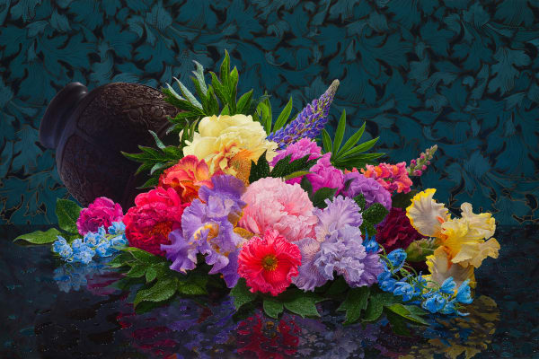 Painting of flowers spilling out of a vase