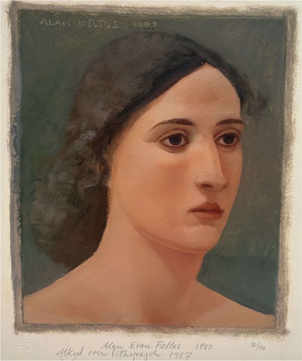 Female head portrait with dark hair and light skin