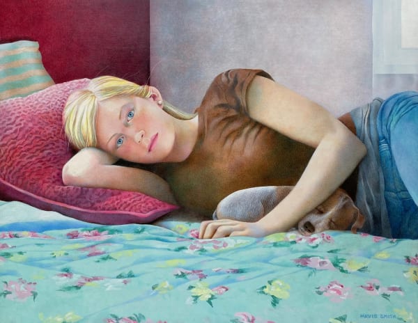 Painting of a woman with a dog