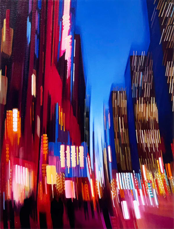 Cityscape painting with blurred lights
