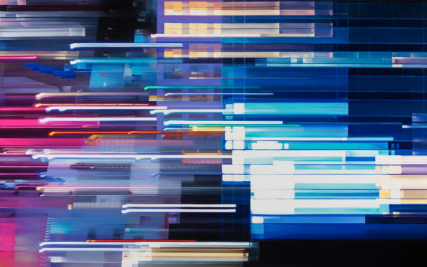 Oil painting of city street and building on linen