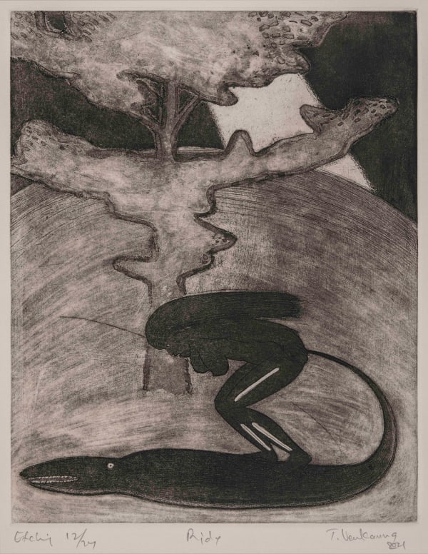 T. Venkanna Ride , 2021 Etching 26.6 x 34 cm Part of portfolio of 10. Not sold individually.