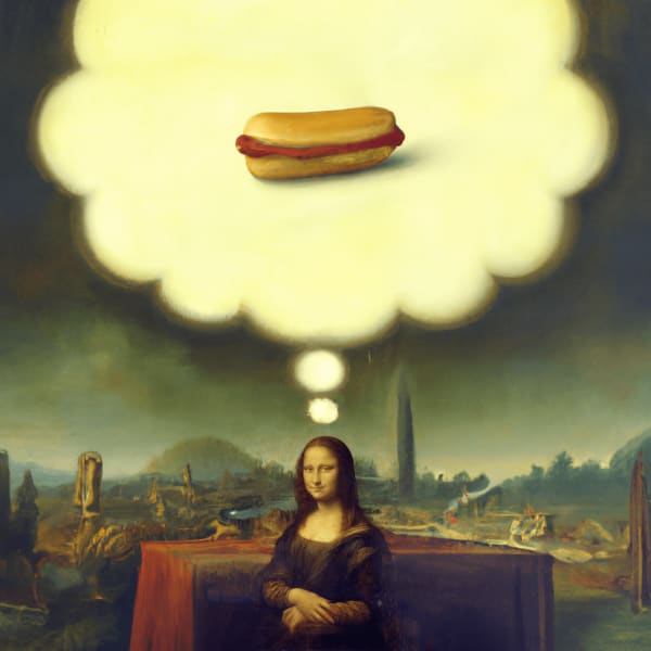 Alexander Reben, Mona Lisa Dreaming About a Hotdog, 2022