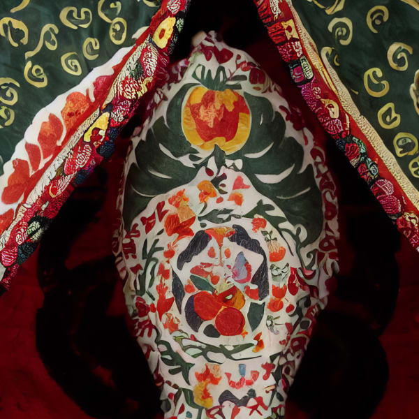 Aziza Kadyri, AI Suzani series: Self-exoticisation Archives III, video still I, 2023