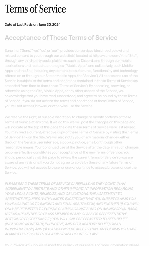 Jake Elwes, Terms & Conditions Opera: A Legalese Libretto, Suno Terms of Service, 2024-2025