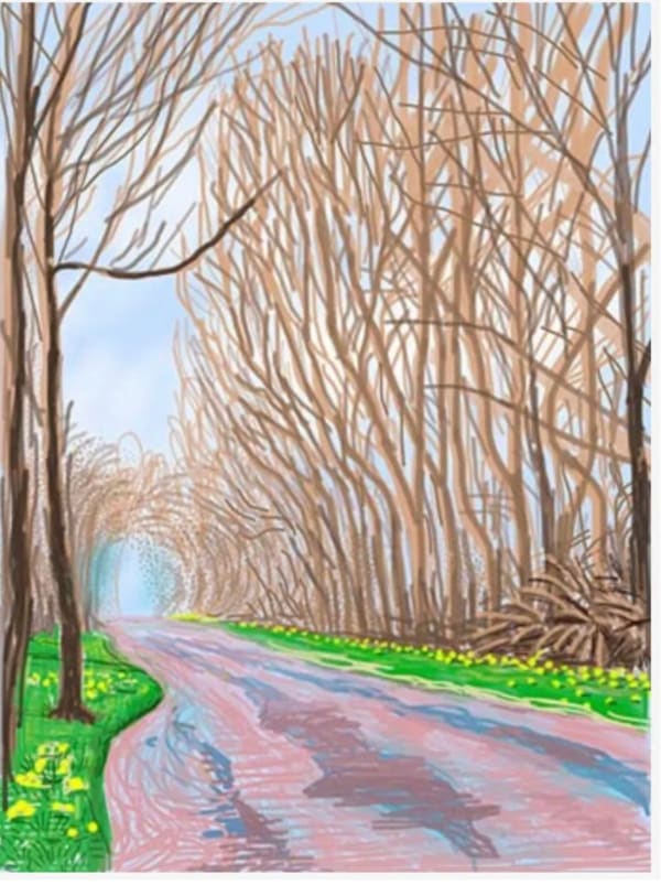 David Hockney The Arrival of Spring in Woldgate, East Yorkshire, 1 April 2011, 2011 iPad drawing printed on paper 55 x 41.5 In Edition of 25