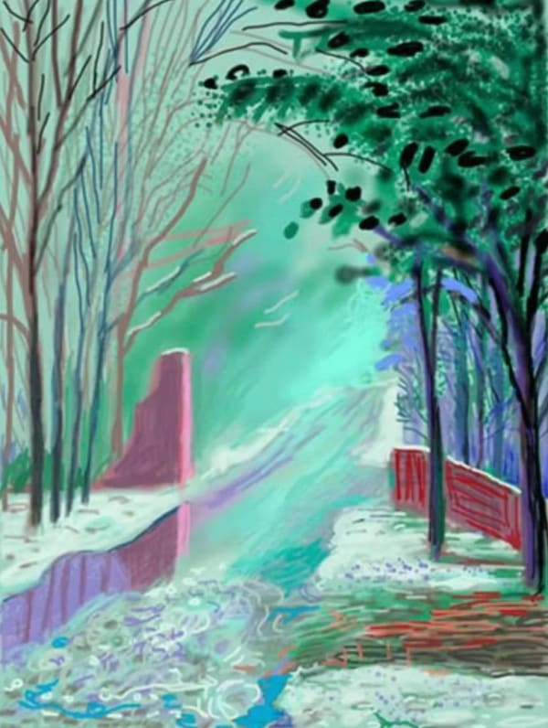 David Hockney The Arrival of Spring in Woldgate, East Yorkshire, 3 January 2011, 2011 iPad drawing printed on paper 55 x 41.5 In Edition of 25