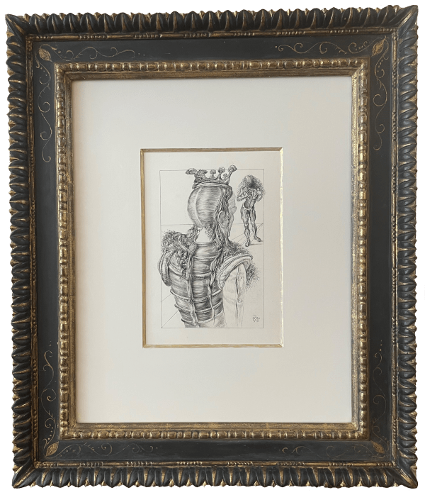 Salvador Dali Portrait of Macbeth from behind, illustration (10/12) act V scene III for the book by William Shakespeare, 1946 India ink on paper 30.5 x 21 cm