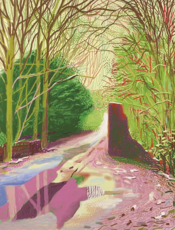 David Hockney The Arrival of Spring in Woldgate, East Yorkshire, 2 January 2011, 2011 iPad drawing on 4 sheets of paper 93 x 70 inch Edition of 10