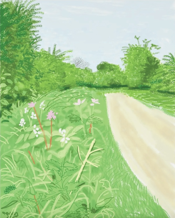 David Hockney The Arrival of Spring in Woldgate, East Yorkshire, 26 April 2011, 2011 iPad drawing printed on paper 55 x 41.5 In Edition of 25