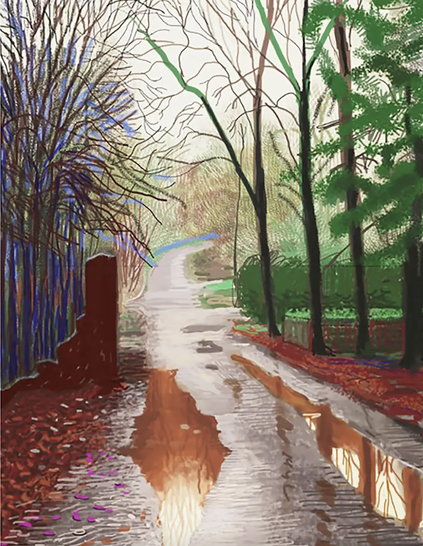 David Hockney, The Arrival of Spring in Woldgate, East Yorkshire, 29 December, No.2 2011, 2011