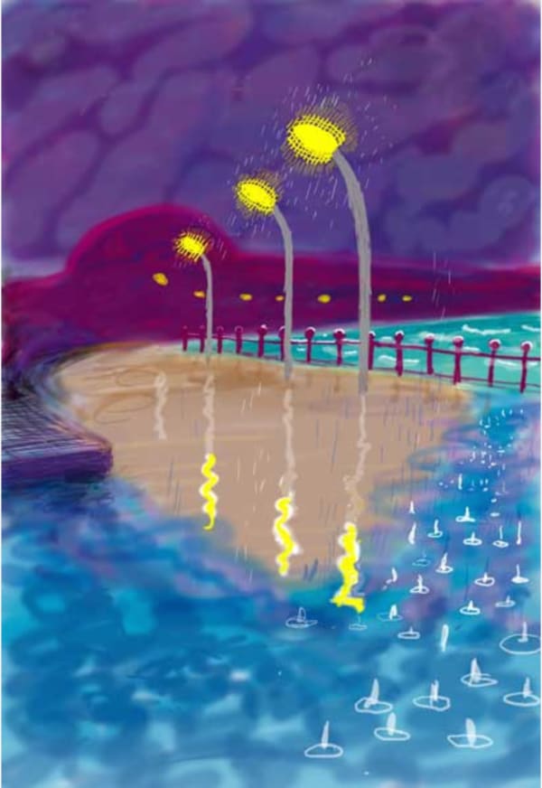 David Hockney, Rainy night in bridlington promenade, 2008