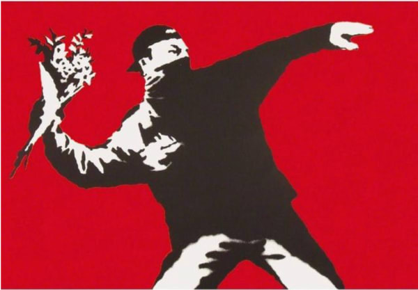 Banksy Love is in the Air (Flower Thrower) , 2003 Screenprint in Colour Height 49.3 cm.; Width 69.5 cm Edition of 500