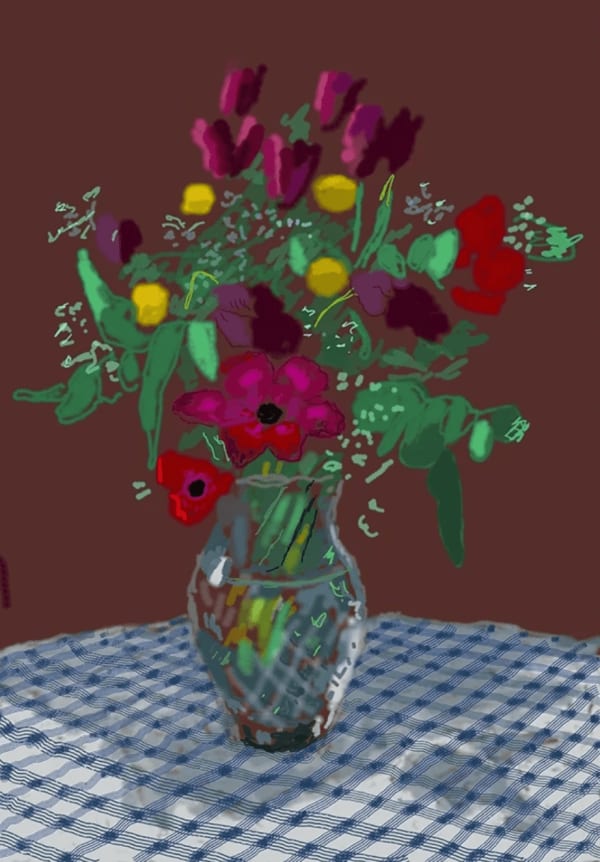 David Hockney, 16th February 2021, More Flowers in a Glass Vase, 2021