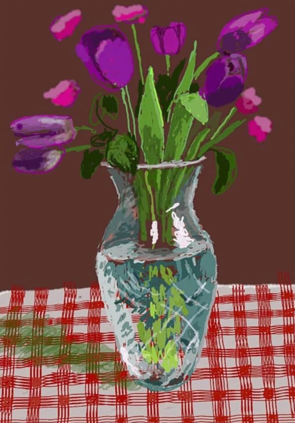 David Hockney, 16th March 2021, Tulips in Cut Glass, 2021