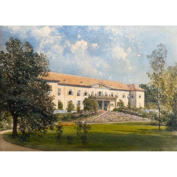 Rudolf von Alt, Die Gartenfront des Auerspergschen Schloß Zleb in Böhmen, 1855