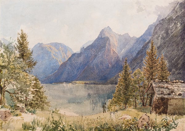 Rudolf von Alt Der Königssee bei Berchtesgaden, August 1837 Aquarell auf Papier 24,5 x 33,5 cm rückseitig Sammlungsstempel "GSELL" sowie handschriftlich bezeichnet, betitelt und datiert: "Nr. 135. Rud. Alt. Der Königssee bei Berchtesgaden. August 1837"