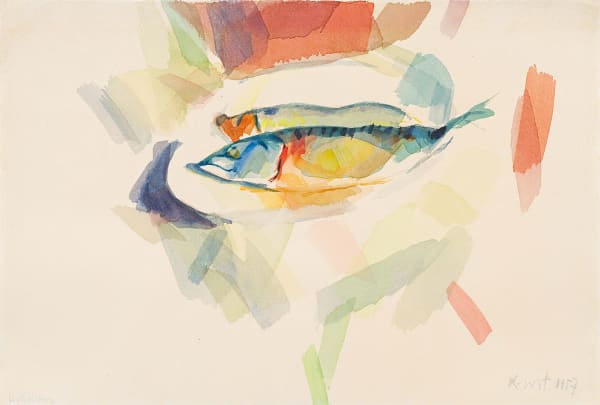 Kurt Absolon Stillleben mit Fischen, 1957 Aquarell auf Papier 32,5 x 48 cm rechts unten signiert und datiert: "Kurt 1957", links unten bezeichnet: "Stilleben"