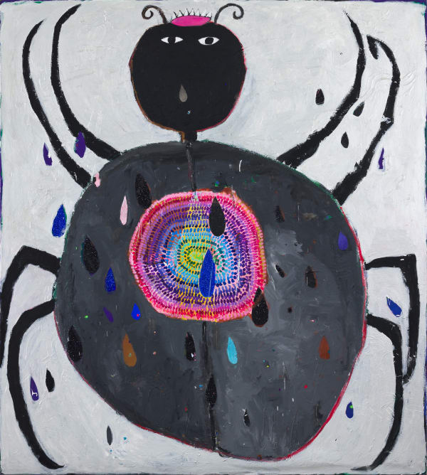 Béatrice Dreux, "Black Spider on Silver Wall", 2023