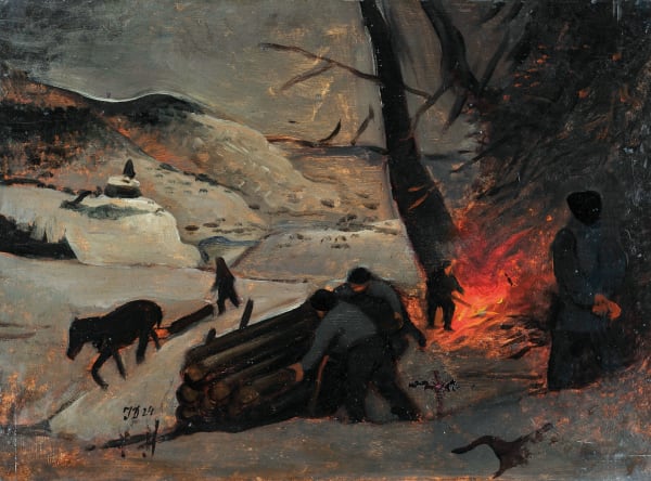 Josef Dobrowsky, Holzarbeit im Winter, 1924