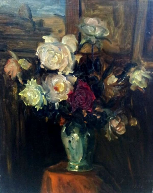 LUDWIG BLUM, Vase with Roses on a Table, 1931